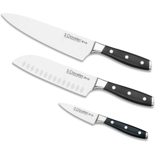 28007 Set De Couteaux De Cuisine : Légumes 9cm + Santoku 18cm + Cuisson 20cm, Toledo Line, Acier Inoxydable, Silver Set De Couteaux De Cuisine Professionnel - Polyvalence Professionnelle.[G677]