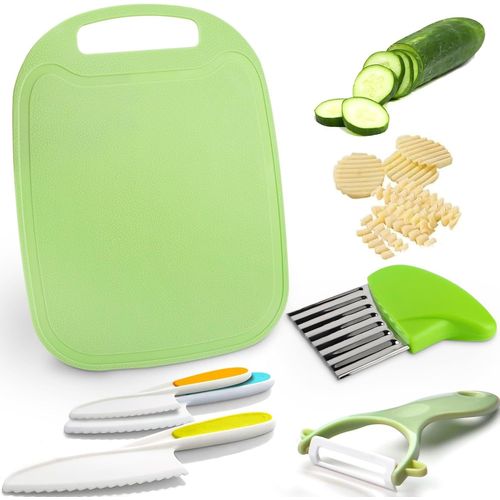 6 Pièces Kit Couteau Cuisine Enfant, Couteau Montessori, Couteau Enfant qui ne Coupe pas, Kit Couteaux Securite de Cuisine pour Enfants, avec Planche À Découper pour Couper et Cuisiner.[G482]