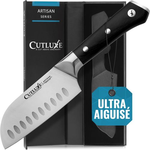 Couteau Santoku ¿ 13 Cm Couteau Cuisine Professionnelle, Couteau Hachoir ¿ Acier Allemand Haut Carbone Forgé ¿ Pleine Soie & Tranchant Rasoir ¿ Design Ergonomique ¿ Série Artisanale.[G492]