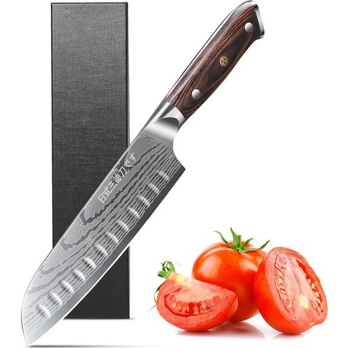Couteau Santoku Couteau Japonais D'une Longueur De Lame De 17,6 Cm En Acier Au Carbone Allemand Extrêmement Tranchant.[G937]