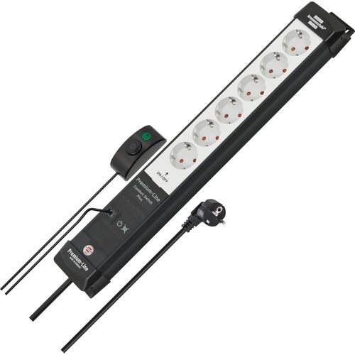 Premium-Line Comfort Switch Plus Multiprise 6 Prises (câble de 3 m, Interrupteur Main/Pied supplémentaire avec Connexion RJ-11, Prise et Extensible, fabriqué en Allemagne) Noir/Gris.[G1675]