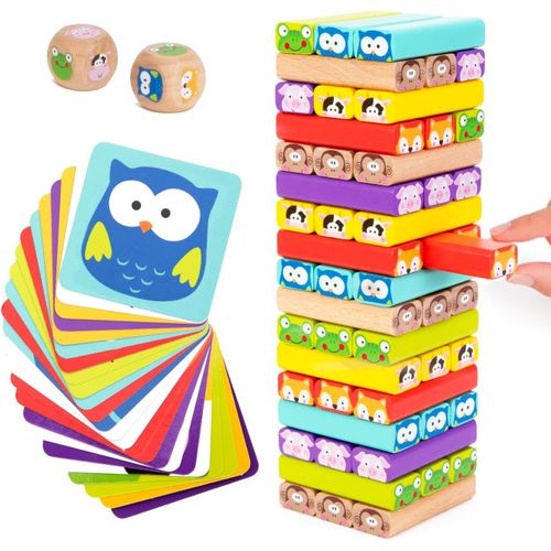 Tour 4 en 1 en Bois avec des Couleurs et Animaux - Jeu de Société Educatif pour Garçons et Filles De 3 à 9 Ans - Idéal comme Cadeau à Partager Entre Parents et Enfants.[G30]