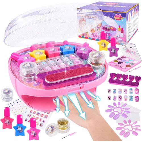 Kit Manucure Enfant Fille, Kit Vernis Enfant avec Sèche Ongles, Maquillage Enfant Fille, Kit Vernis à Ongle Pour Enfant Fille, Jouet Kit Autocollants Vernis Cadeau Noël 4 5 6 7 8 9 10-12 Ans.[G103]