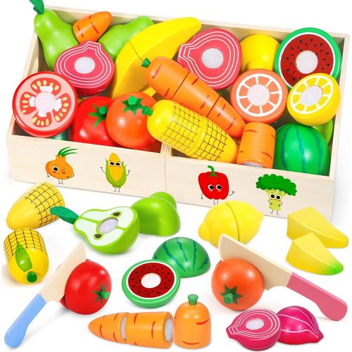 Dinette Enfant 2 3 Ans - Fruit et Legumes Jeux Enfant - Ustensile Cuisine en Bois Enfant - Legumes Jouet Enfant - Fruits en Bois à DéCouper - Jouet Enfant 2 3 Ans Cadeau pour Les Enfants.[G185]
