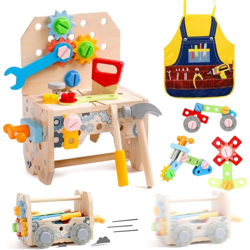 Caisse a Outil Enfant Jouet Enfant 2 Ans, 3 en 1 Boite a Outils Enfant Etabli Enfant Jeux Enfant 3 4 Ans, Jouet en Bois Jouet Montessori Jeu Educatif Cadeau Enfant 2 3 4 Ans(52 Pièces ).[G342]