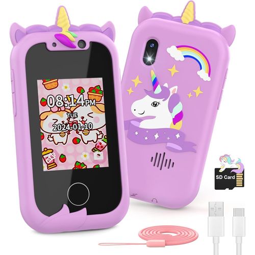 Telephone Portable pour Enfants, Smartphone Portable Enfant 2 3 4 5 6 7 8 9 10 11 12 Ans,Téléphone Licornes, Smartphone Enfant avec Musique Podomètre Alarme Caméra, Cadeau de Noël pour Enfant.[G916]