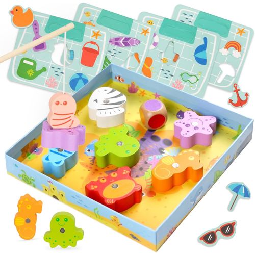 Jeu de Pêche Magnétique en Bois pour Enfants dès 2 Ans - Jouet Magnétique Ludique pour Tout-Petits de 2 3 Ans - Jeu Montessori de Pêche à la Ligne avec Puzzle - Cadeau pour Fille et Garçon.[G932]