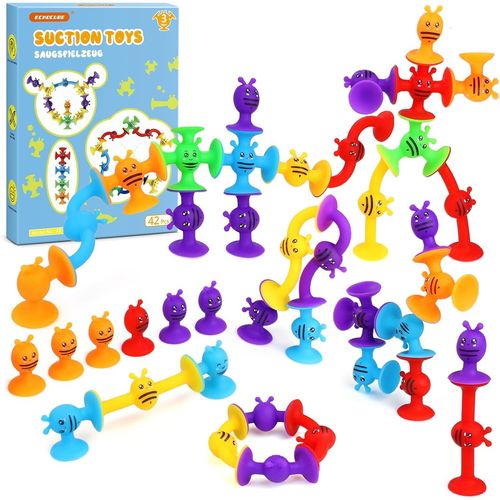 Jouets à Ventouses Silicone, 42 Pcs Jouets de Bain pour Enfants de 3+ Ans, Jouets à Ventouses Sensorielles Jouet d'Aspiration, Jouets de Voyage Contre Le Stress pour Les Enfants.[G949]