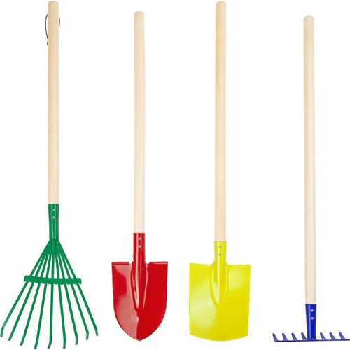 Set d'outils de jardin ""Multicolore"" en bois et métal, râteaux, pelle et bêche, à partir de 3 ans.[G1134]