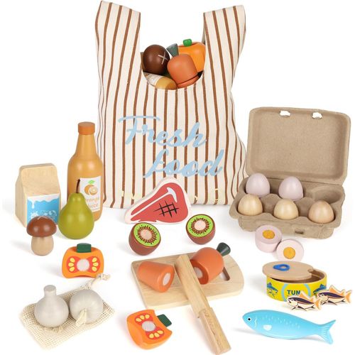 Jouets en Bois Fruits et Légumes à Découper, Enfant Dinette Nourriture Accessoire Ustensile, Jeux de Cuisine Enfants Plus de 3 Ans avec Bois Panier, Cadeau Anniversaire Pâques Halloween Noël.[G1132]