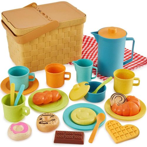Jouet Pique Nique Enfant Service à Thé, Dinette Cuisine Bebe avec Dessert Couverts et Couverture Pique-Nique, Jeux de Rôle pour Fille 3 4 5 Ans.[G1156]