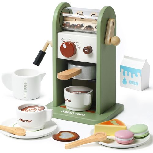 Machine a Cafe pour Enfants, Service à Café en Bois avec Moulin à Café et Effets Sonores, Jouet de Cuisine en Bois Enfant, Cafetiere Dinette Enfant 3 4 5 6 Ans, Cadeau Fille Garçon.[G1410]