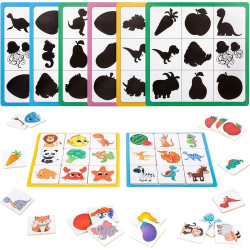 Jouet Éducatif Assorti D'ombres, Mémoire Puzzle Montessori avec Animaux Fruits Cartes Tri et Empilage pour Garçons Filles Enfants Tout-Petits 3 Ans et Plus.[G1737]