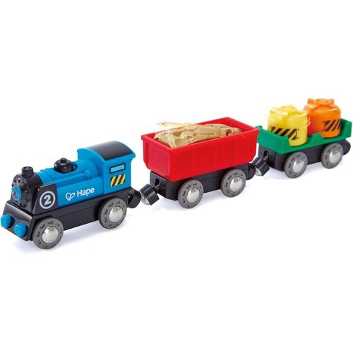 Jouet Train de Marchandises à Piles - Jeu pour Enfant dès 3 ans - Locomotive Électrique Bleue + Deux Wagons - Compatible avec les Circuits de Marques Traditionnelles (Piles AAA non fournies).[G1004]