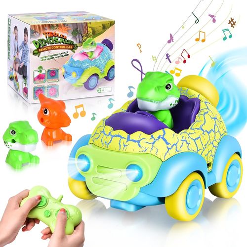 Voiture Telecommandé Dinosaure, Jouet Dinosaure avec Musique et Lumières, Voiture RC pour Garçons Filles, Cadeau Anniversaire Noël pour Bébés Enfant 2 3 4 5 6 Ans.[G1006]