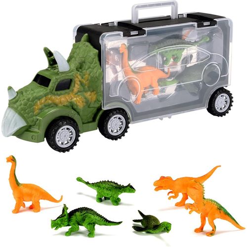Dinosaure Camion - avec 3 Mini Voitures de Jouet d'animal de Dinosaure, Filles et Enfants,Jouet Garcon 3 Ans (Verte).[G1651]