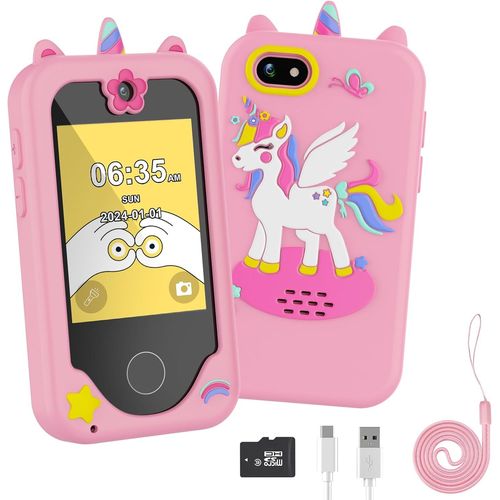 Telephone Portable pour Enfant, Smartphone Enfant Jouets Enfant 3 4 5 6 7 8 9 Ans, Smartphone avec Musique Podomètre Alarme Caméra Mode école Livre Audio Lampe Poche, Cadeau Enfant 3-8 Ans.[G218]
