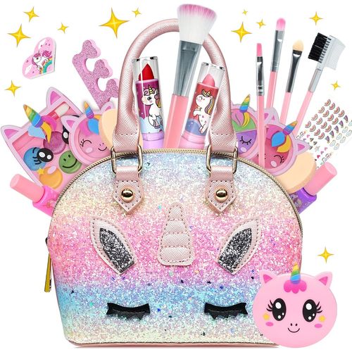 Maquillage Enfant Fille - Maquillage Enfant Jouet Filles, Non Toxique Lavable Malette Maquillage Enfant Barbie Licorne Jouet Cadeau de Noël Anniversaire 4 5 6 7 8 9 10-12 Ans.[G1020]