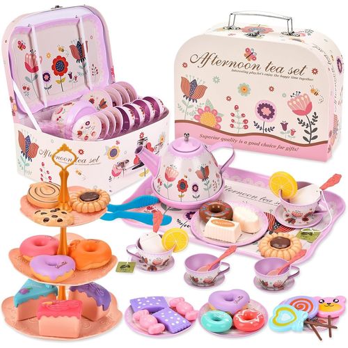 52 pièces Service à thé pour Enfant,Service à Thé Jouets,dinette Enfant,Service à thé Enfant avec Tasses,Assiettes et Accessoires,Jouet Cuisine Enfant pour Filles de 3,4,5,6,7 Ans.[G1229]