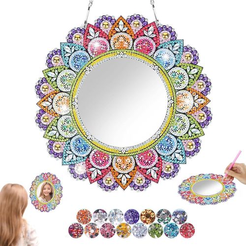 5D Diamond Painting Mirror, Maquillage Jouet Miroir de Peinture Diamant, Enfant Activité Manuelle, Cadeaux pour Filles 5 6 7 8 9 10 11 12 Ans, pour Decoration Chambre Murale (01).[G1477]