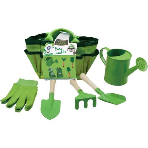 Sac De Jardinage 6 Pieces Outils de Jardinage 170064 Métal Jardin Nature Plante Fleurs Pelle Rateau Arrosoir Gant Jeu pour Enfant À Partir de 3 Ans.[G445]