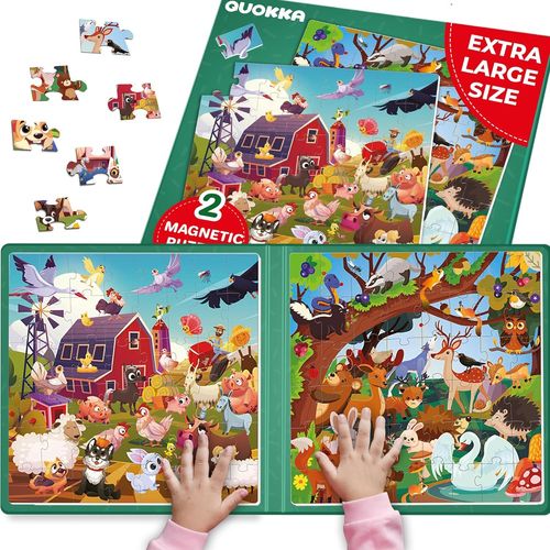 Puzzle Magnétiques Enfant de 3 à 5 ans - 2x48 Pièces Jeux Puzzle de Voyage pour Enfants 4 6 ans - Ferme Forêt Animaux d'Apprentissage Jouet d'Activités de Voiture pour Garçons et Filles 2 4 ans.[G643]