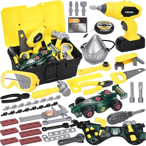 Outils Enfant 83 Pièces Boîte à Outil Enfant avec Perceuse Électrique,Etablie Bricolage Enfants,Malette Outils Enfant, Outils de Travail Jouet Cadeau Jeu Éducatif pour Enfant 3 Ans+.[G1057]