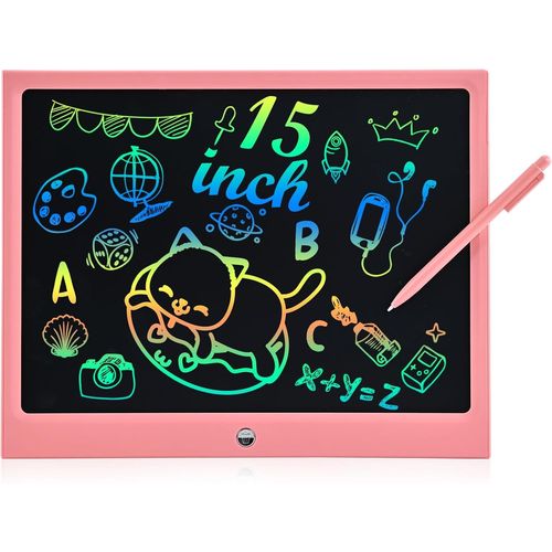Tablette Dessin Enfant 15 Pouces, Coloré Ardoise Magique, Tablette D'écriture LCD Jouet avec Bouton D'effacement Verrouillable, éducatifs Cadeaux Jouets Enfant pour 3 4 5 6 Ans-Rose.[G1059]