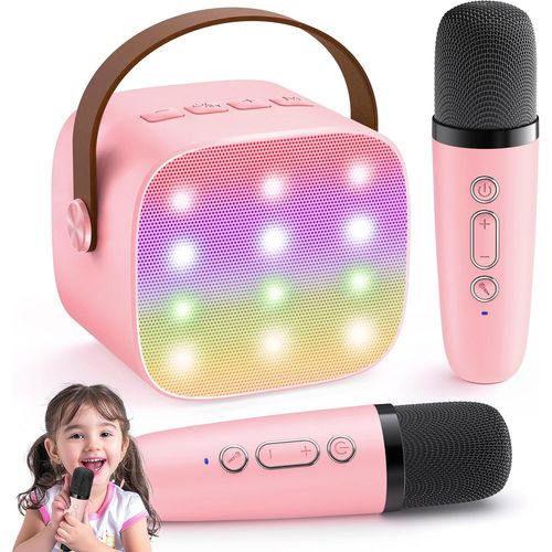 Micro Karaoke Enfant sans Fil avec 2 Micro, Micro Karaoke Enfant, Cadeau Fille 4-12 Ans Anniversaire Jouet Fille, Mini Microphone pour Enfant Adulte Fille Rose.[G77]