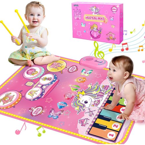 Jouets Pour Bébé 1 An, Tapis Musical Bebe 2 En 1 Et Jouet De Batterie Pour Tout-Petits, Cadeau De Princesse Pour Filles De 1 2 3 4 5 Ans.[G81]
