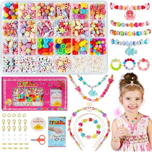 700+pcs Perles pour Bracelet, Kit Perles Fabrication Bijoux Enfant Jouets Filles de 5 à 12 Ans, Coffret Perles Cadeaux de Noël et d'anniversaire.[G67]