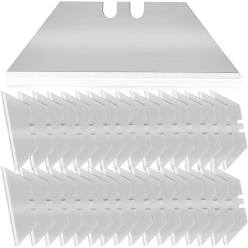 Lame Trapèze de Cutter 50 lames de rechange Lames en Acier Inoxydable avec Distributeur Lames de rechange ultra coupantes aussi pour cutters.[G307]