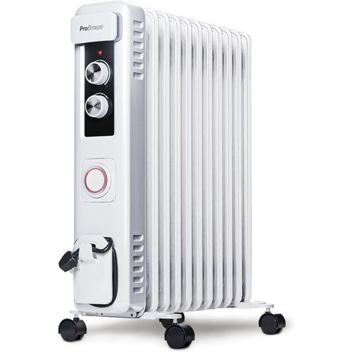 Radiateur bain d'huile 2500W, 11 éléments - Radiateur électrique mobile - Chauffage avec Minuterie 24 heures intégrée, 3 niveaux de chaleur, thermostat réglable, arrêt de sécurité