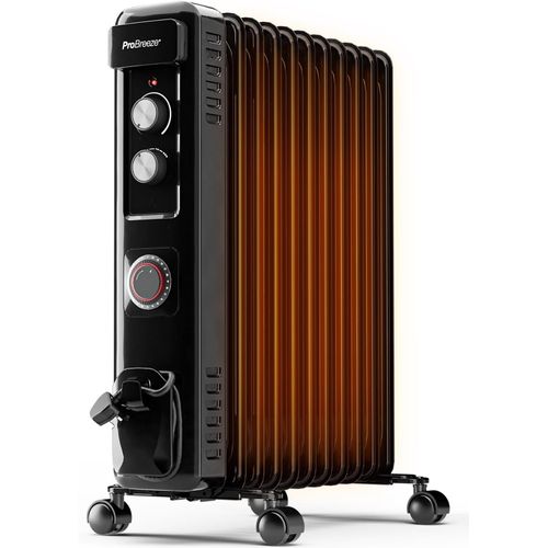 Radiateur bain d'huile 2500W, 11 éléments - Radiateur électrique mobile - Chauffage avec Minuterie 24 heures intégrée, 3 niveaux de chaleur, thermostat réglable, arrêt de sécurité