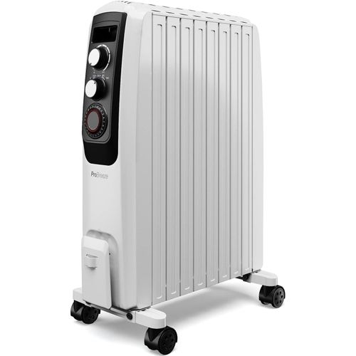 Radiateur à bain d¿huile portable, 8 éléments, 2000W, avec 3 puissances de chaleur, thermostat réglable, Minuterie 24h - Chauffage électrique économe en énergie