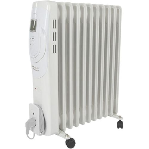Radiateur à huile 2500W avec 11 ailettes, 3 niveaux de chaleur, écran LCD, minuterie, thermostat, poignée, roulettes et enrouleur de câble, anti-surchauffe & anti-basculement, chauffage