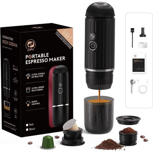 Machine à expresso électrique portable, système d'extraction auto-chauffant 2 en 1Machine à café expresso Crema Nespress, supporte le café moulu et la capsule NS, ME2218 (NOIR)