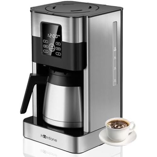 Machine à Café Programmable 1000W 8 Tasses avec MinuterieMachine à Café Filtre en Acier Inoxydable, Arrêt Automatique, Arrêt du Goutte-à-Goutte, Filtre Permanent, Sans BPA, Noir