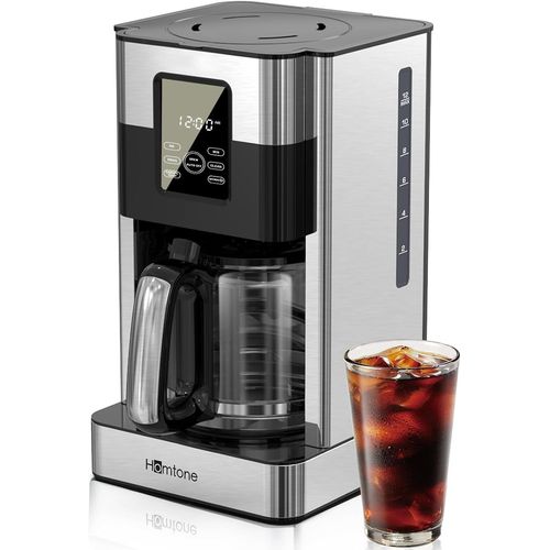 Machine à Café Filtre Programmable avec Minuteur, 1,8L en Acier Inoxydable, 12 Tasses, Anti-gouttes, Grand écran Tactile, Sélection de la Force de Cuisson, Fonction Maintien au Chaud, 1000W
