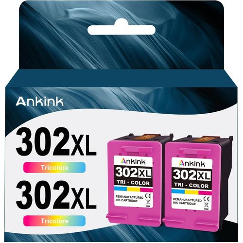 Cartouche d¿Encre Remanufacturée pour HP 302XL pour Canon Cartouche Encre 302 XL pour 1110 2130 3630 3632 3634 3636 3637 3639 4520 4522 4524 4525 4526 4527 4528 3830 3831, Couleur Pack de 2