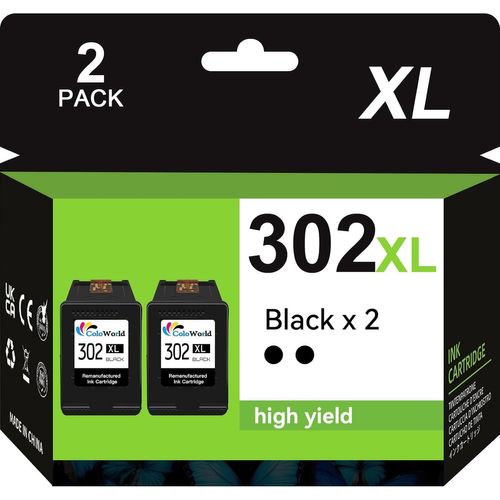 302 XL Cartouche, pour Encre HP 302XL Noir, Compatible avec HP Officejet 3831 3833 3830 5230 4650 Deskjet 3636 3630 3633 3639 2130 2132 Envy 4520 4527 4525(2 Noir)