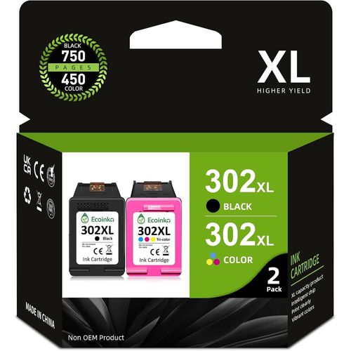 302 XL Cartouche 302 Remanufacturées pour HP 302 pour Encre 302 pour HP 302 XL pour HP Officejet 3831 Cartouche 3833 3830 Envy 4527 4520 4525 DeskJet 3630 3632 3639 (Cartouches 302 Noir et Couleur)