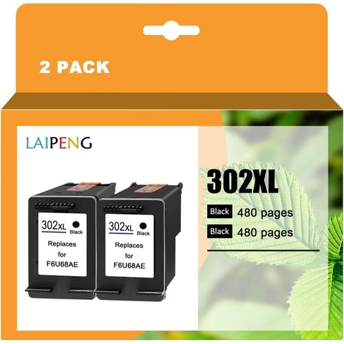 2 Noir 302XL 302 XL Cartouche d'encre Remanufacturées pour HP Envy 4520 4522 4524 4525 4527 Officejet 3830 3831 3833 5220 5230 DeskJet 1110 2130 3630 3636 3638 3639 Imprimante Multipack (BK*2)