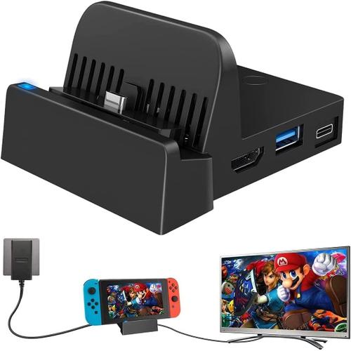 Switch Dock Avec Câble Hdmi, Switch Docking Station To Tv 4k / 1080p Display, Mini Charging Dock Pour Nintendo Switch/Nintendo Oled (Pas D'adaptateur De Chargeur)