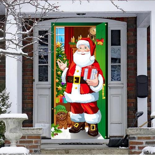 Couverture de Porte de Père Noël Décorations Extérieures de Noël en Tissu à Suspendre Décoration de Fête du Nouvel an pour Entrée Maison