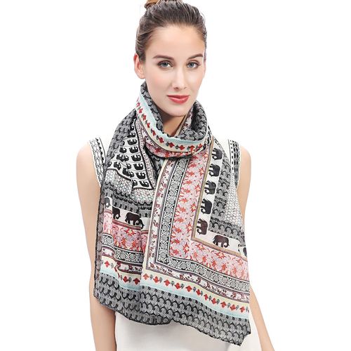 Lina & Lily Écharpe Foulard Pour Femme Imprimé Eléphant Animal.[G518]