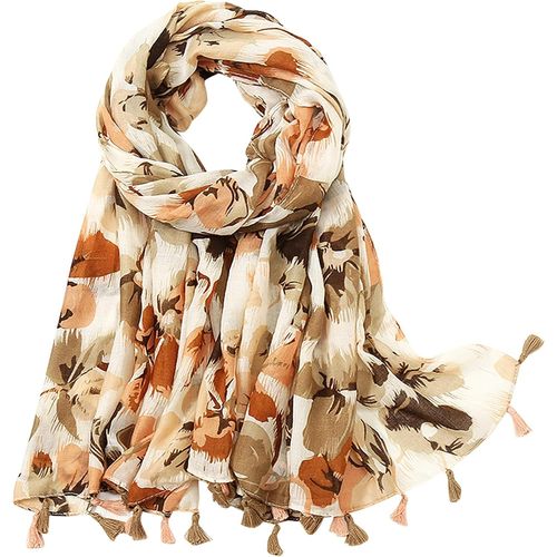 Womens Scarves Lightweight - Ladies Cotton Linen Scarfs Tassel Floral Print Long Scarves For Spring Autumn Winter.[G1238]