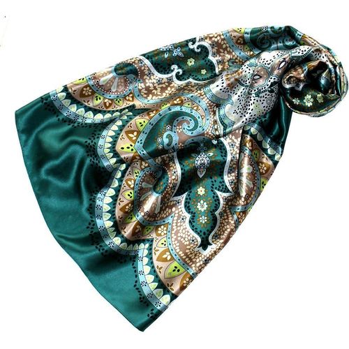 Foulard Pour La Femme ¿ Écharpe De 100% Soie Pour Le Printemps Et L¿Été, Carré Avec Les Mesures De 90 X 90 Cm ¿ En Émeraude Marron Bronze Argente Bleu.[G1014]