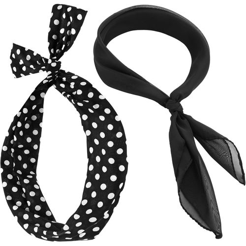2 Pieces 50's Women Costume Accessories Set Square Chiffon Neck Scarf Polka Dot Style Headband Bandana Tie Retro Costume Fancy Dress For Women Girl Cosplay 50s Party Halloween Supplies.[G1026]