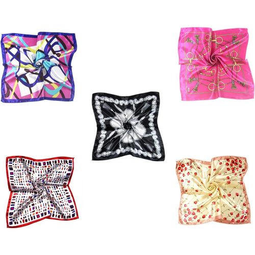 5 Pack Petit Foulard Carré Femme En Satin Mini Foulard Dessin Imprimé 50x50cm.[G578]
